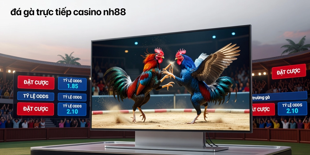 Minh họa khái niệm đá gà trực tiếp tại casino nh88 với giao diện streaming chuyên nghiệp