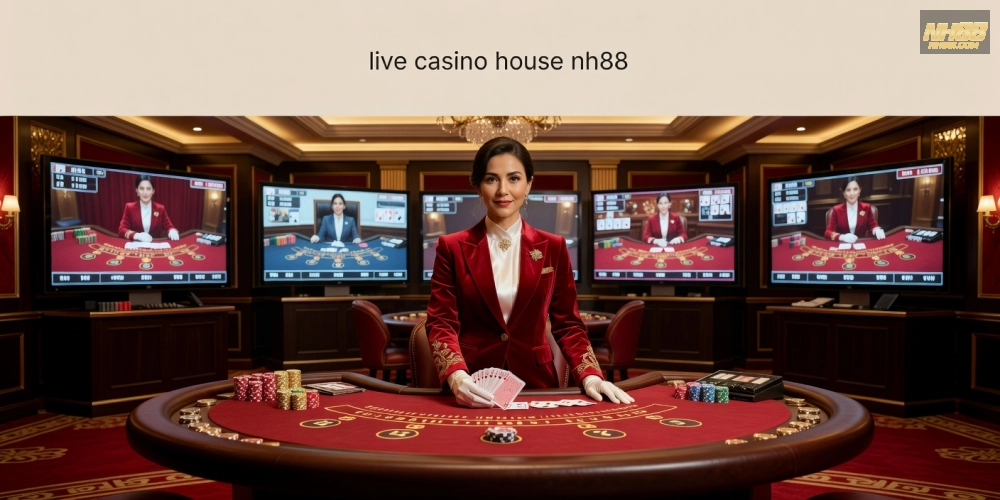 Minh họa khái niệm live casino house nh88 với dealer chuyên nghiệp và bàn chơi hiện đại