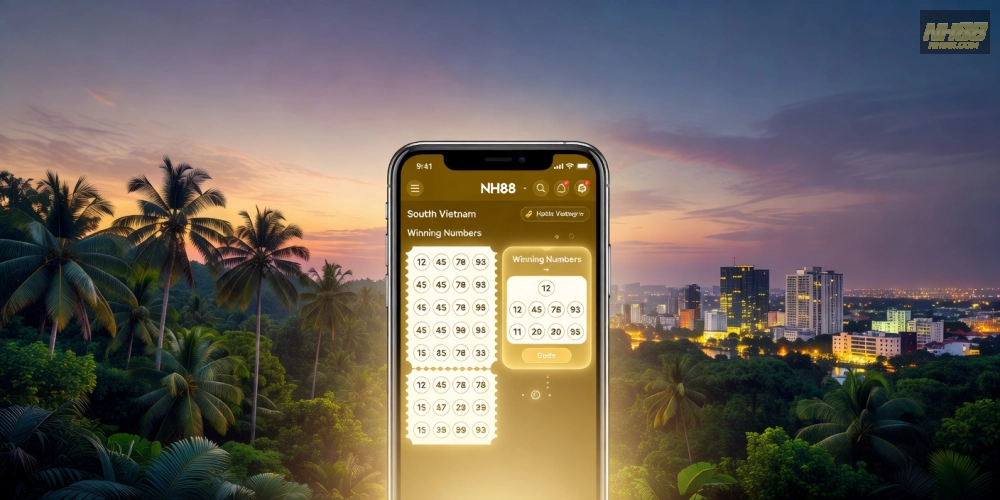 Minh họa khái niệm xổ số miền nam nh88 với giao diện hiện đại và các con số may mắn